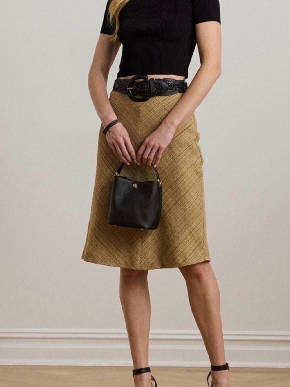 NWOT Lauren Ralph Lauren Women's Herringbone Linen-Blend Tweed Skirt 12